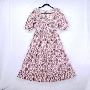 Ivy City Cream Pale Pink Sweet Midi Floral Cottagecore Milkmaid Dress Size L
